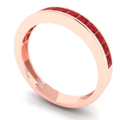 0.78 cttw Simulated Pink Tourmaline Princess Cut Rose Gold Eternity Wedding Band