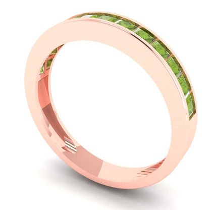 0.78 cttw Natural Peridot Princess Cut Rose Gold Eternity Wedding Band