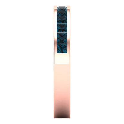 0.78 cttw Natural London Blue Topaz Princess Cut Rose Gold Eternity Wedding Band