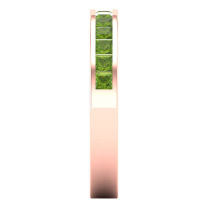 0.78 cttw Natural Peridot Princess Cut Rose Gold Eternity Wedding Band