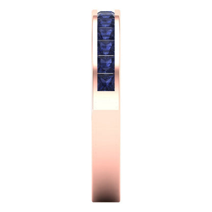 0.78 cttw Simulated Blue Sapphire Princess Cut Rose Gold Eternity Wedding Band