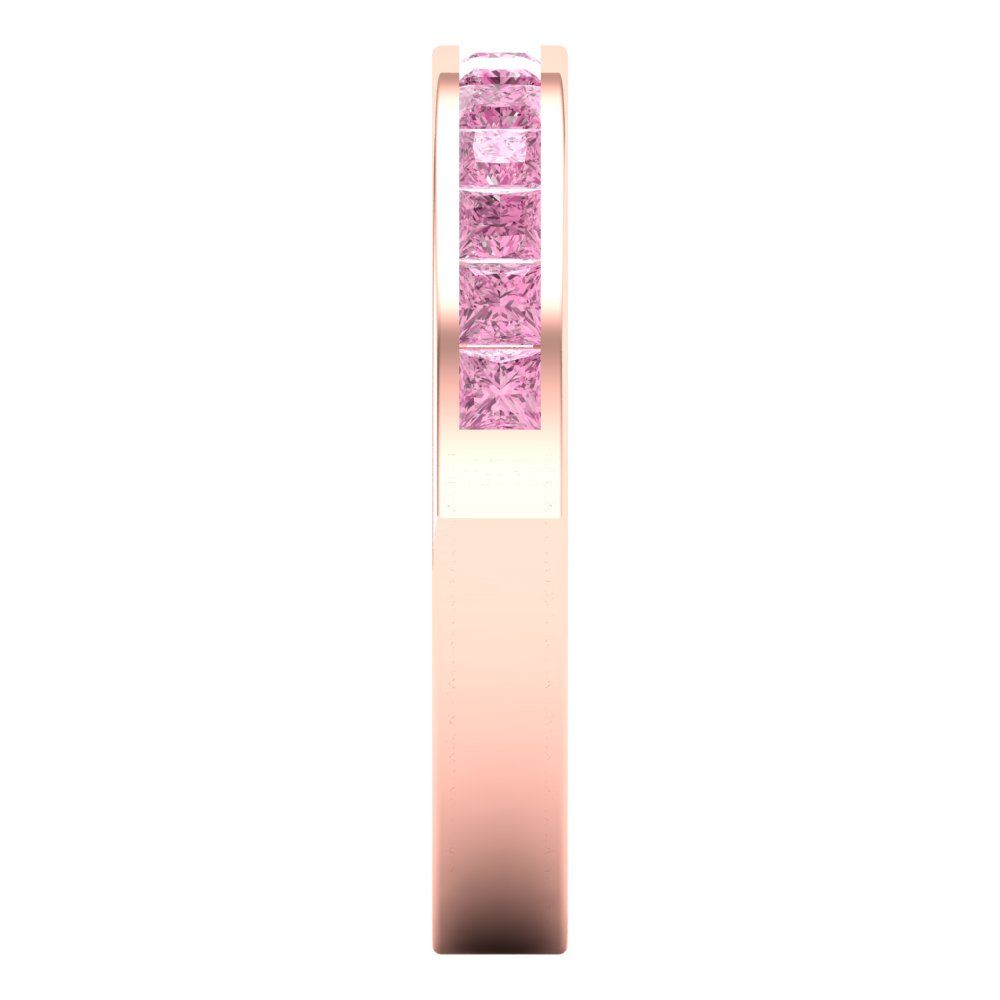 0.78 cttw Simulated Pink Diamond Princess Cut Rose Gold Eternity Wedding Band