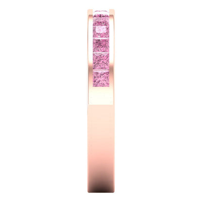 0.78 cttw Simulated Pink Diamond Princess Cut Rose Gold Eternity Wedding Band