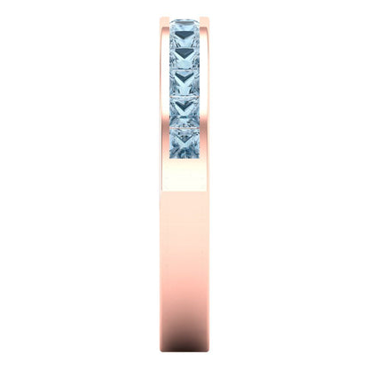 0.78 cttw Natural Sky Blue Topaz Princess Cut Rose Gold Eternity Wedding Band
