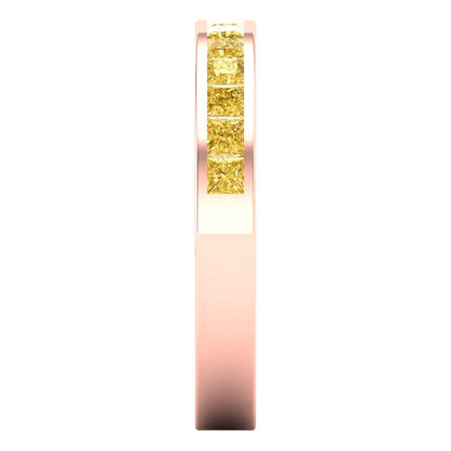 0.78 cttw Simulated Yellow Diamond Princess Cut Rose Gold Eternity Wedding Band