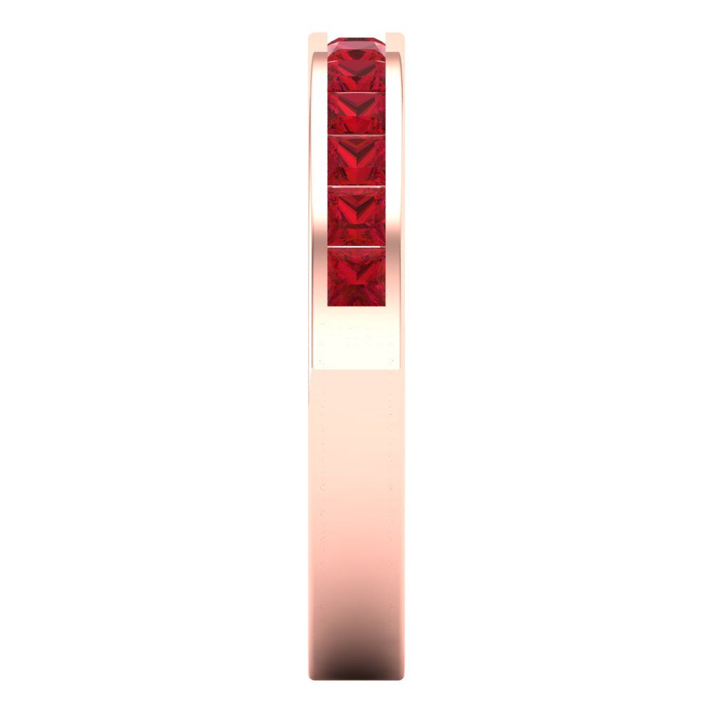 0.78 cttw Simulated Ruby Princess Cut Rose Gold Eternity Wedding Band