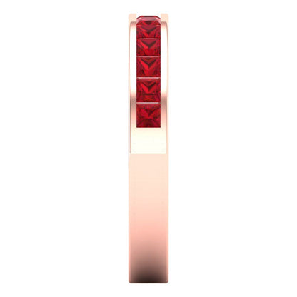 0.78 cttw Simulated Ruby Princess Cut Rose Gold Eternity Wedding Band