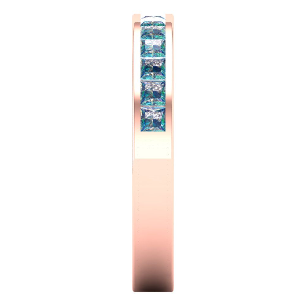 0.78 cttw Blue Moissanite Princess Cut Rose Gold Eternity Wedding Band