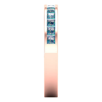 0.78 cttw Blue Moissanite Princess Cut Rose Gold Eternity Wedding Band