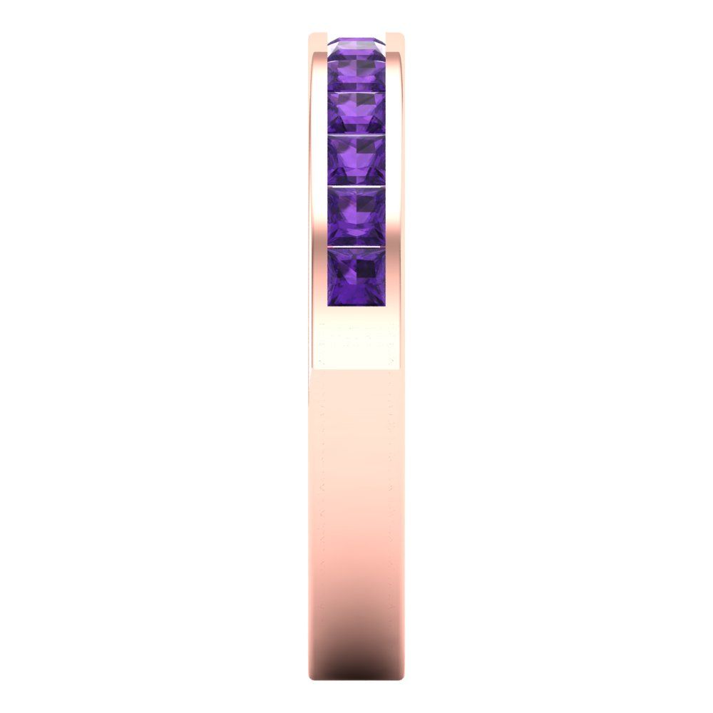 0.78 cttw Natural Amethyst Princess Cut Rose Gold Eternity Wedding Band