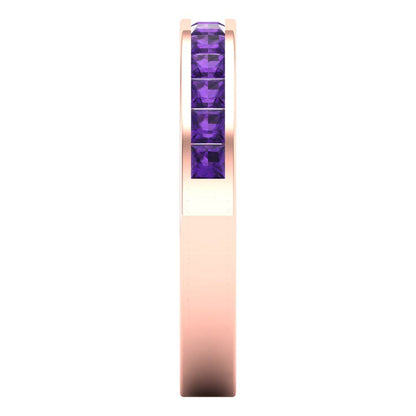 0.78 cttw Natural Amethyst Princess Cut Rose Gold Eternity Wedding Band