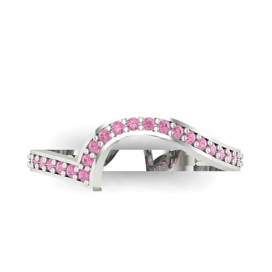 0.165 cttw Simulated Pink Diamond Round Cut White Gold Eternity Wedding Band