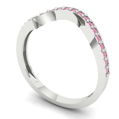 0.165 cttw Simulated Pink Diamond Round Cut White Gold Eternity Wedding Band