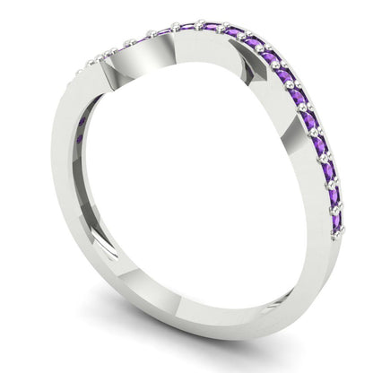 0.165 cttw Natural Amethyst Round Cut White Gold Eternity Wedding Band