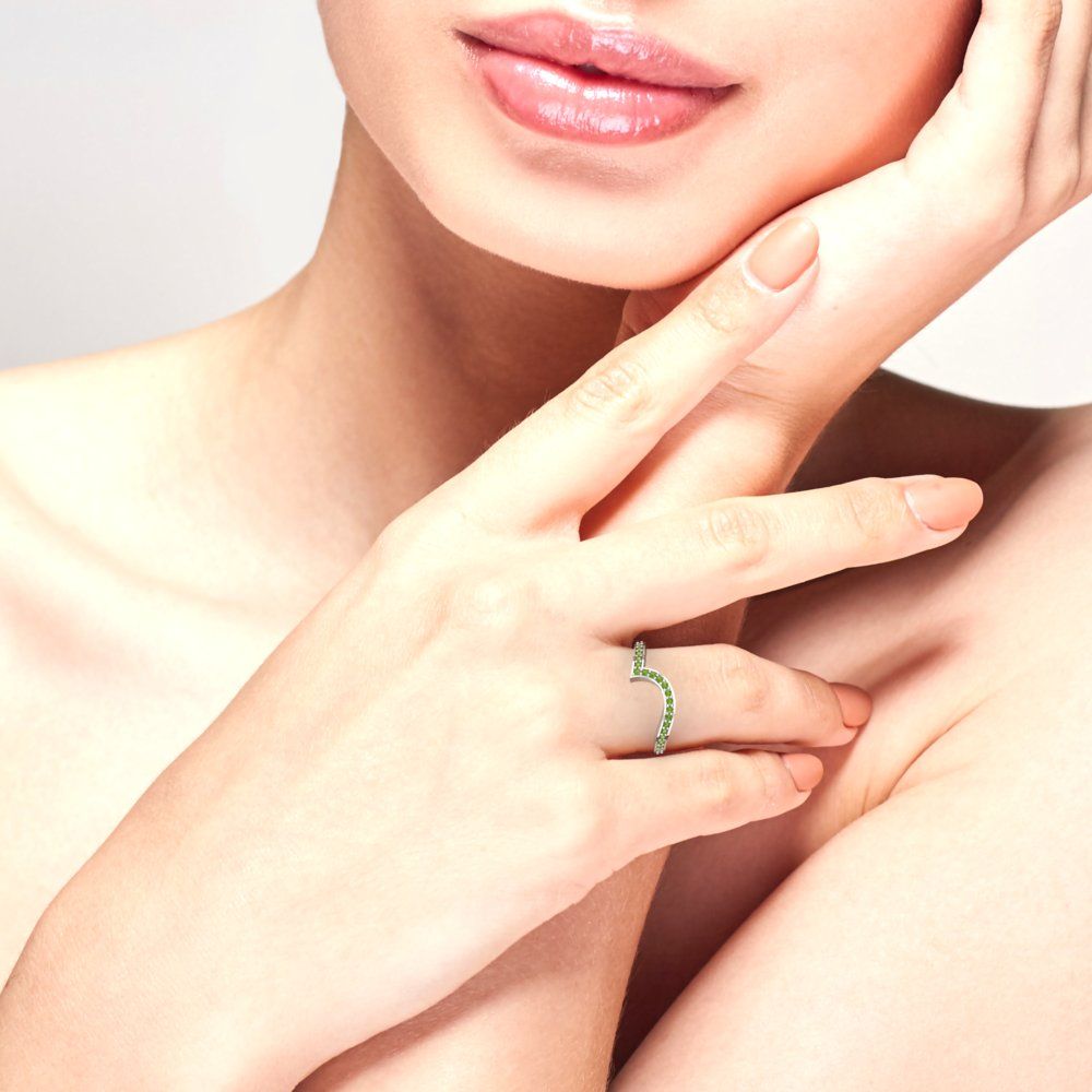 0.165 cttw Natural Peridot Round Cut White Gold Eternity Wedding Band