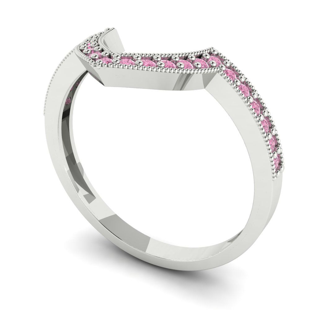 0.1875 cttw Simulated Pink Diamond Round Cut White Gold Eternity Wedding Band