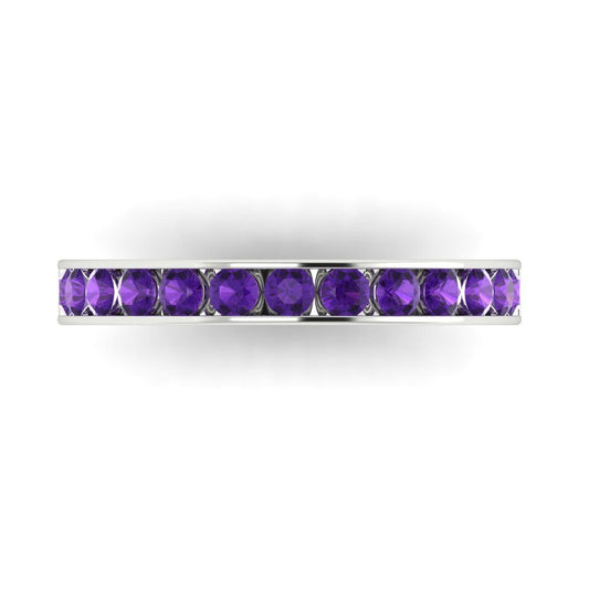 0.39 cttw Natural Amethyst Round Cut White Gold Eternity Wedding Band
