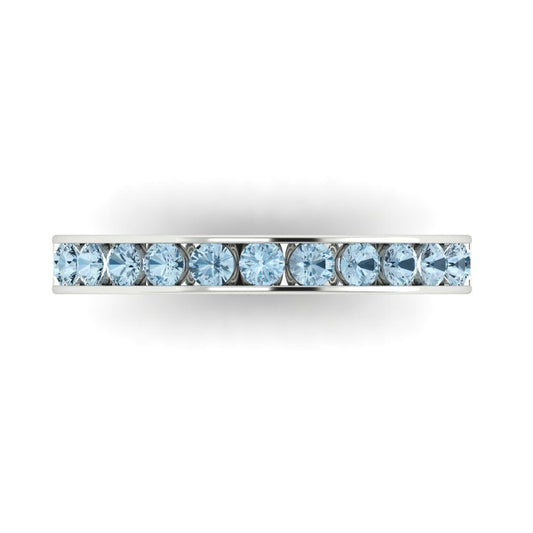 0.39 cttw Natural Sky Blue Topaz Round Cut White Gold Eternity Wedding Band