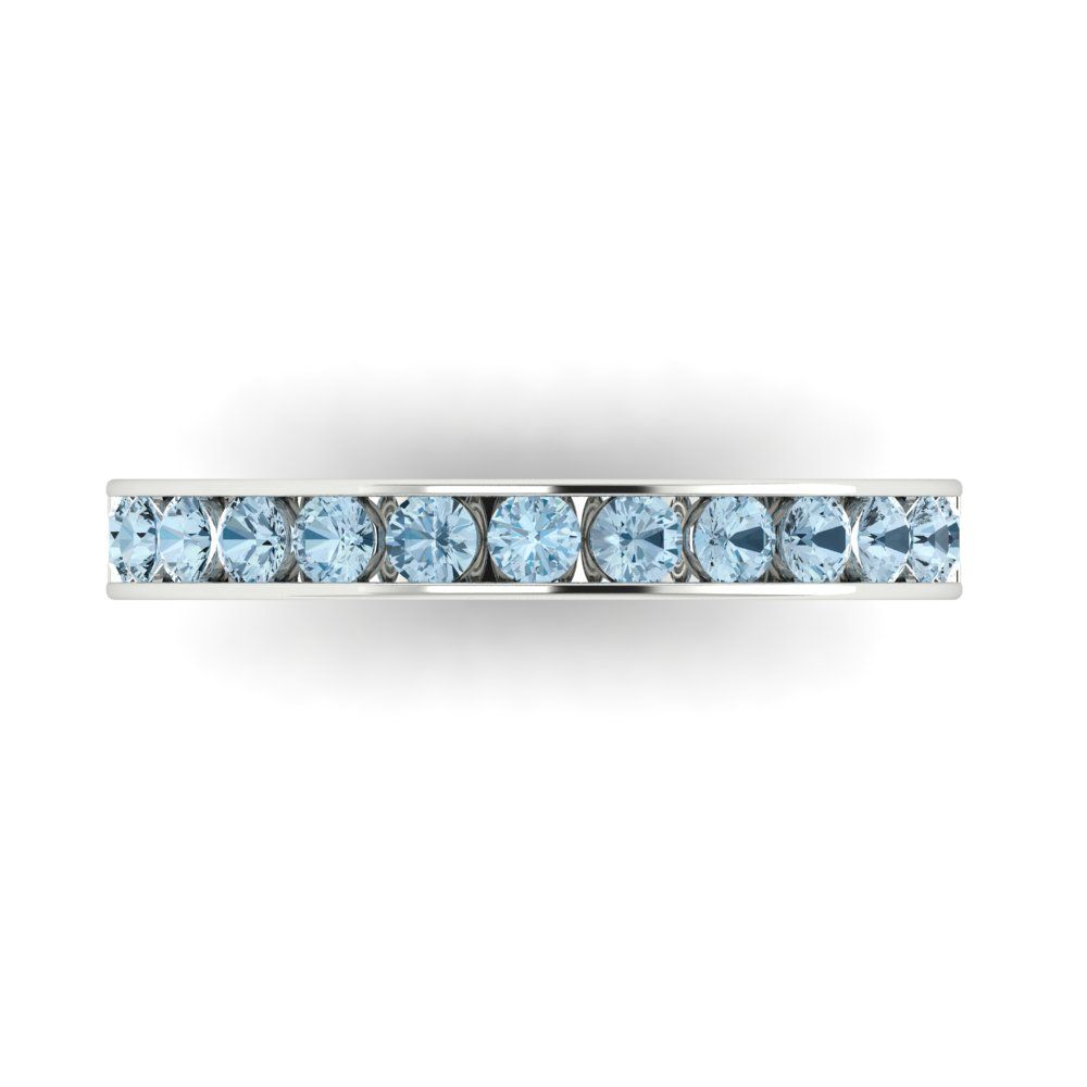 0.39 cttw Natural Swiss Blue Topaz Round Cut White Gold Eternity Wedding Band