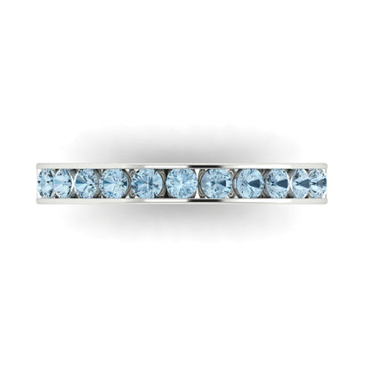 0.39 cttw Natural Swiss Blue Topaz Round Cut White Gold Eternity Wedding Band