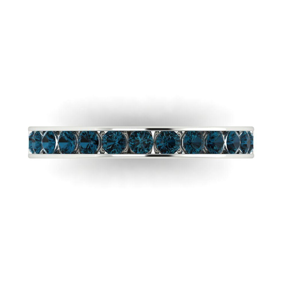 0.39 cttw Natural London Blue Topaz Round Cut White Gold Eternity Wedding Band
