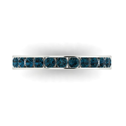 0.39 cttw Natural London Blue Topaz Round Cut White Gold Eternity Wedding Band