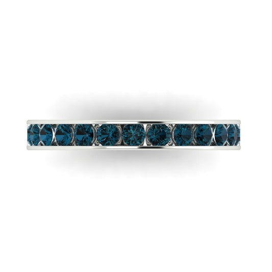 0.39 cttw Natural London Blue Topaz Round Cut White Gold Eternity Wedding Band