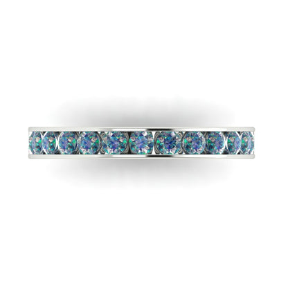 0.39 cttw Blue Moissanite Round Cut White Gold Eternity Wedding Band