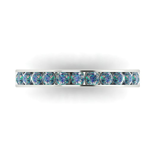 0.39 cttw Blue Moissanite Round Cut White Gold Eternity Wedding Band