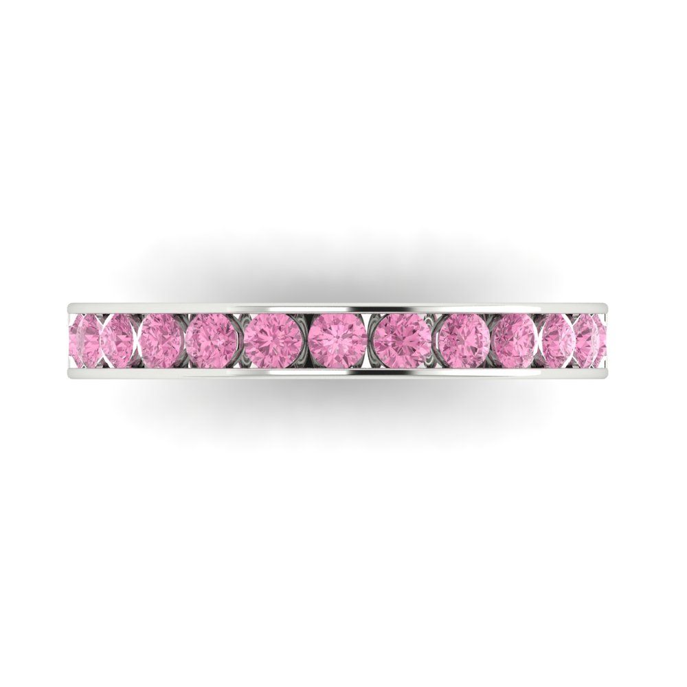 0.39 cttw Simulated Pink Diamond Round Cut White Gold Eternity Wedding Band