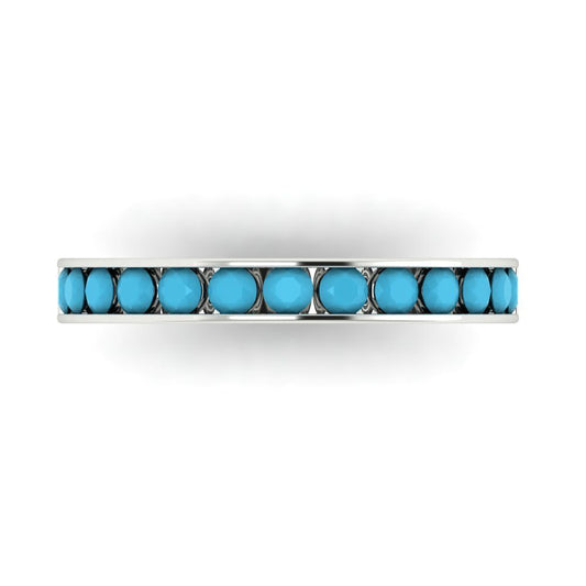 0.39 cttw Simulated Turquoise Round Cut White Gold Eternity Wedding Band