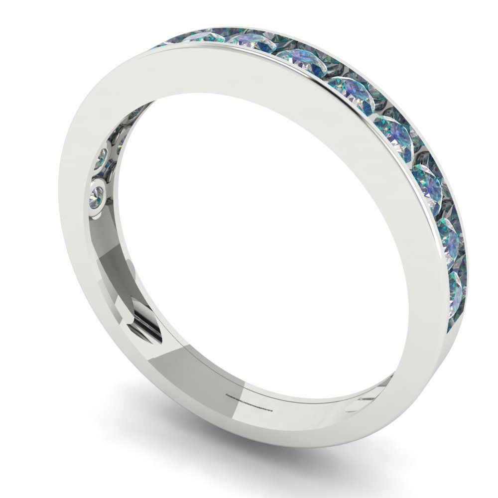 0.39 cttw Blue Moissanite Round Cut White Gold Eternity Wedding Band