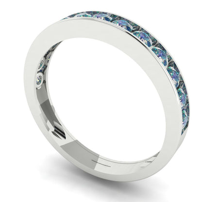 0.39 cttw Blue Moissanite Round Cut White Gold Eternity Wedding Band