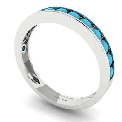 0.39 cttw Simulated Turquoise Round Cut White Gold Eternity Wedding Band