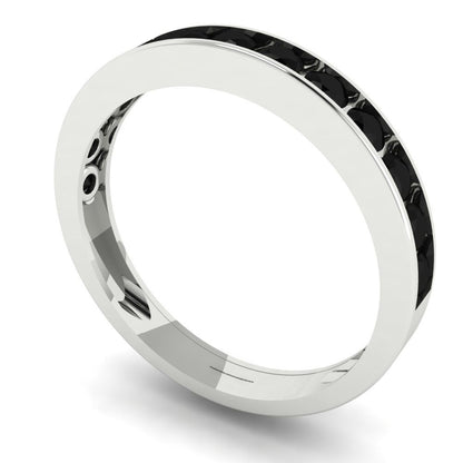 0.39 cttw Natural Onyx Round Cut White Gold Eternity Wedding Band