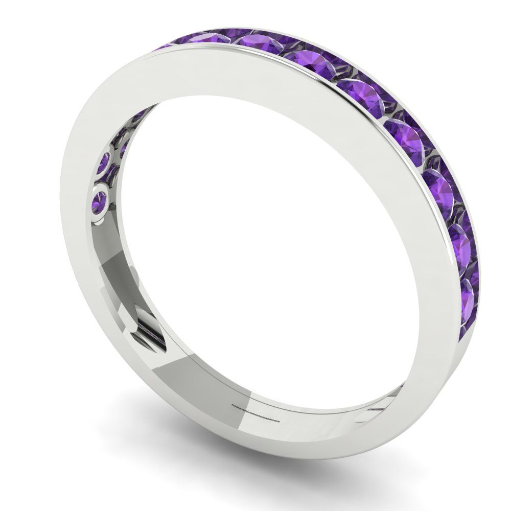 0.39 cttw Natural Amethyst Round Cut White Gold Eternity Wedding Band