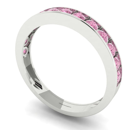 0.39 cttw Simulated Pink Diamond Round Cut White Gold Eternity Wedding Band