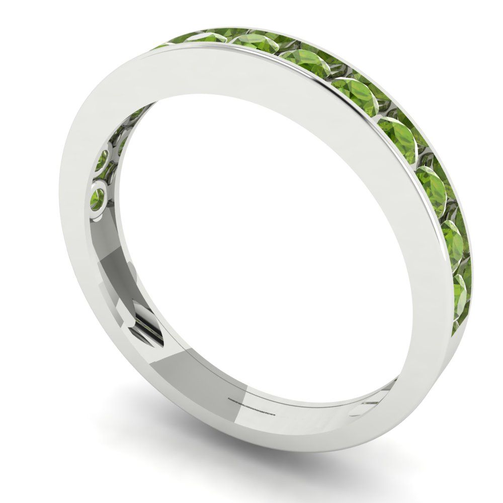 0.39 cttw Natural Peridot Round Cut White Gold Eternity Wedding Band