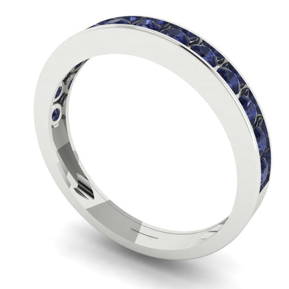 0.39 cttw Simulated Blue Sapphire Round Cut White Gold Eternity Wedding Band