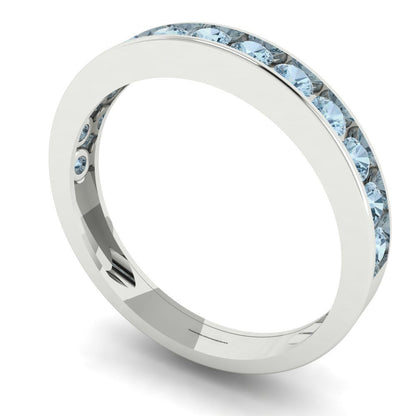 0.39 cttw Natural Swiss Blue Topaz Round Cut White Gold Eternity Wedding Band