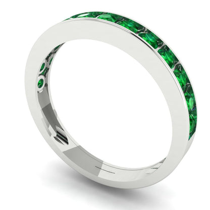 0.39 cttw Simulated Emerald Round Cut White Gold Eternity Wedding Band