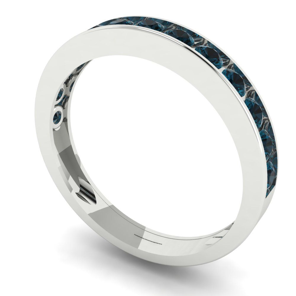 0.39 cttw Natural London Blue Topaz Round Cut White Gold Eternity Wedding Band