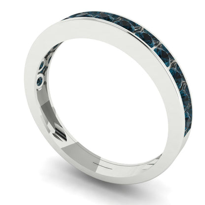 0.39 cttw Natural London Blue Topaz Round Cut White Gold Eternity Wedding Band