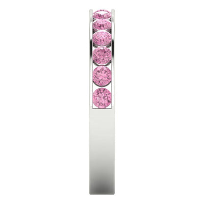 0.39 cttw Simulated Pink Diamond Round Cut White Gold Eternity Wedding Band