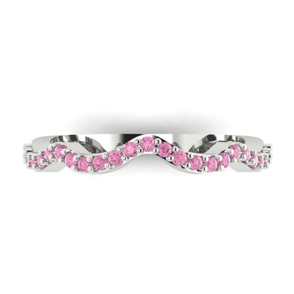 0.23 cttw Simulated Pink Diamond Round Cut White Gold Eternity Wedding Band