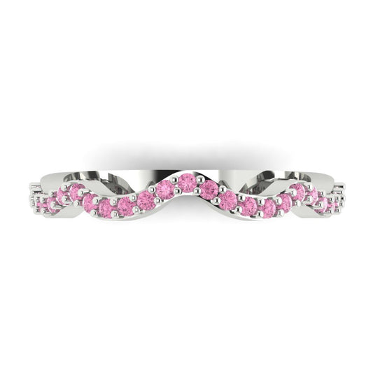0.23 cttw Simulated Pink Diamond Round Cut White Gold Eternity Wedding Band