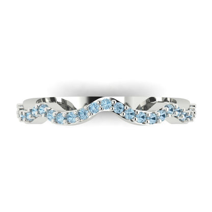 0.23 cttw Natural Sky Blue Topaz Round Cut White Gold Eternity Wedding Band