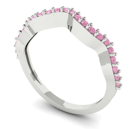 0.23 cttw Simulated Pink Diamond Round Cut White Gold Eternity Wedding Band