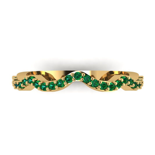 0.23 cttw Simulated Emerald Round Cut Yellow Gold Eternity Wedding Band
