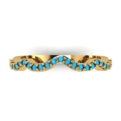 0.23 cttw Simulated Turquoise Round Cut Yellow Gold Eternity Wedding Band